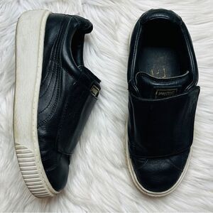 Puma Basket Platform Strap Slide on Sneakers Black Size 7